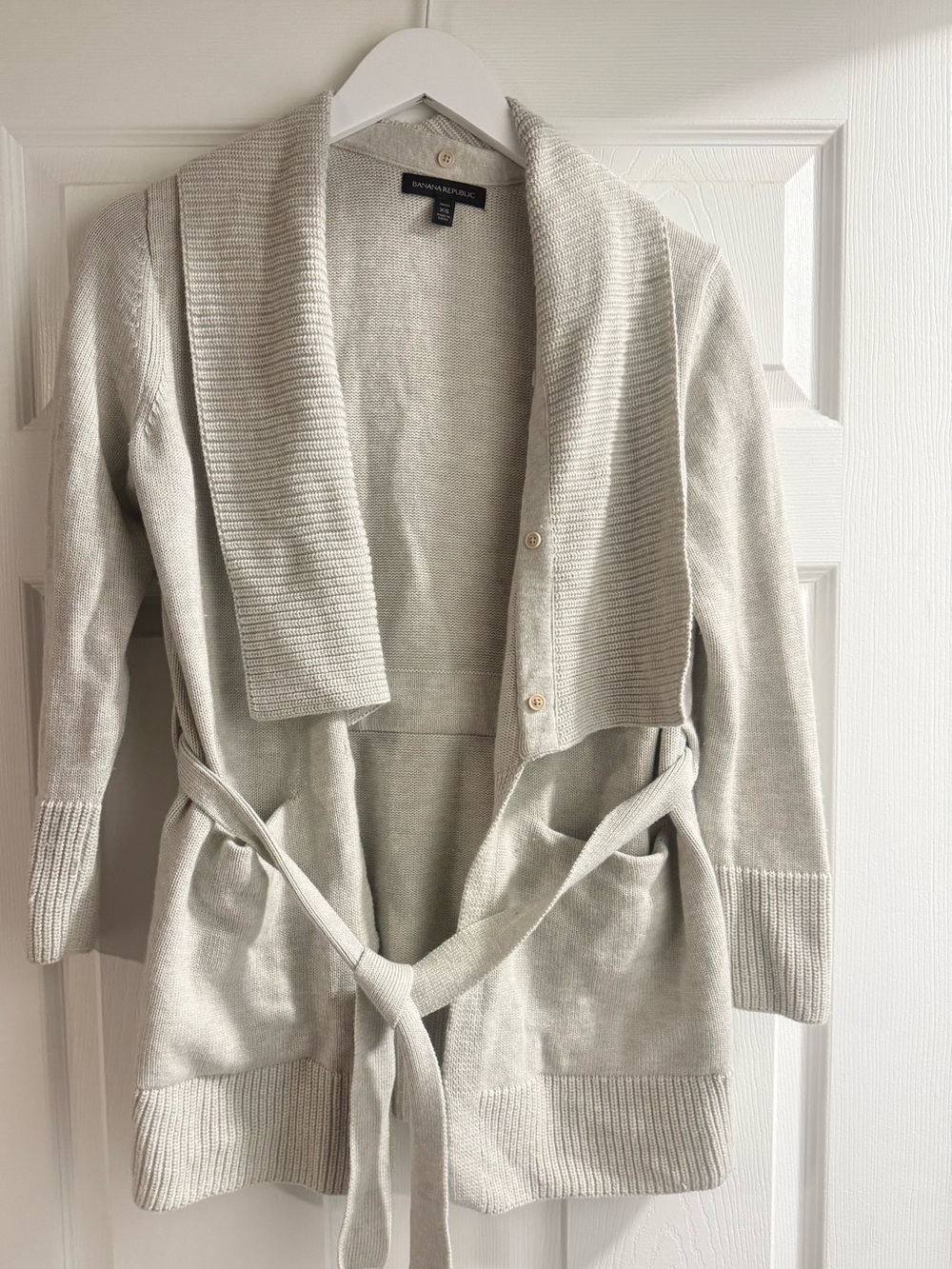 Banana Republic Light Cream Ribbed Shawl Collar Belted Cardigan XS Petite - Picture 1 of 5